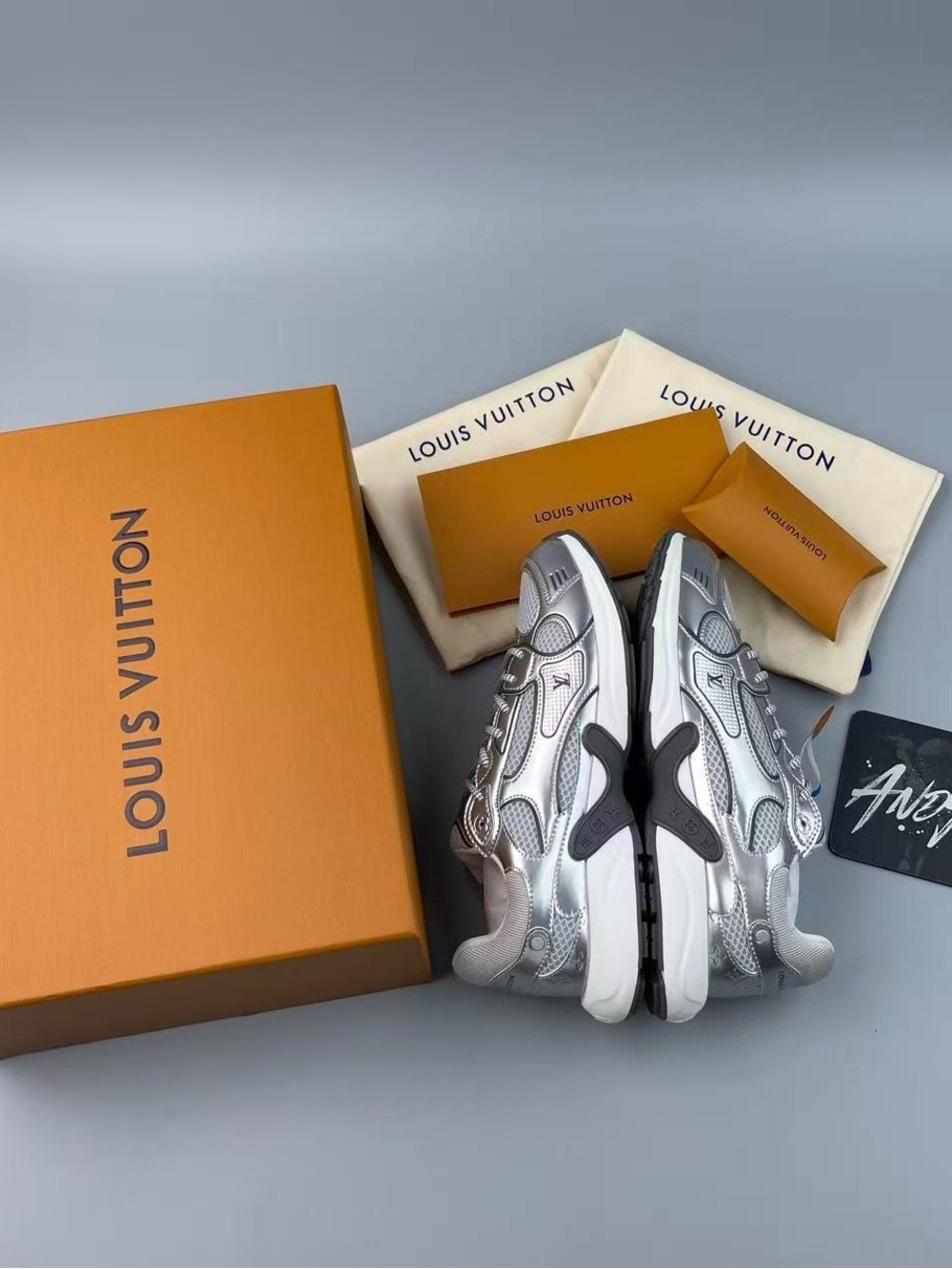 Louis Vuitton Silver and White Metallic Runner Sneakers